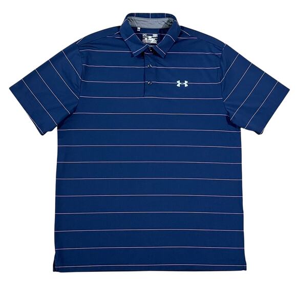 Under Armour Mens Blue Striped Golf Performance Polo Shirt Size Large - Picture 1 of 4